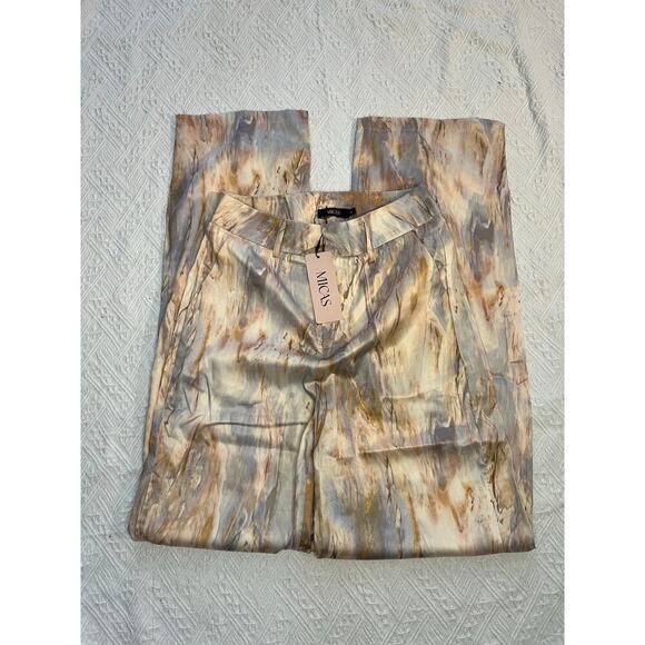 Micas Marble Print High Waisted Satin wide leg Pants NWT Size Small resort wear - Picture 5 of 11